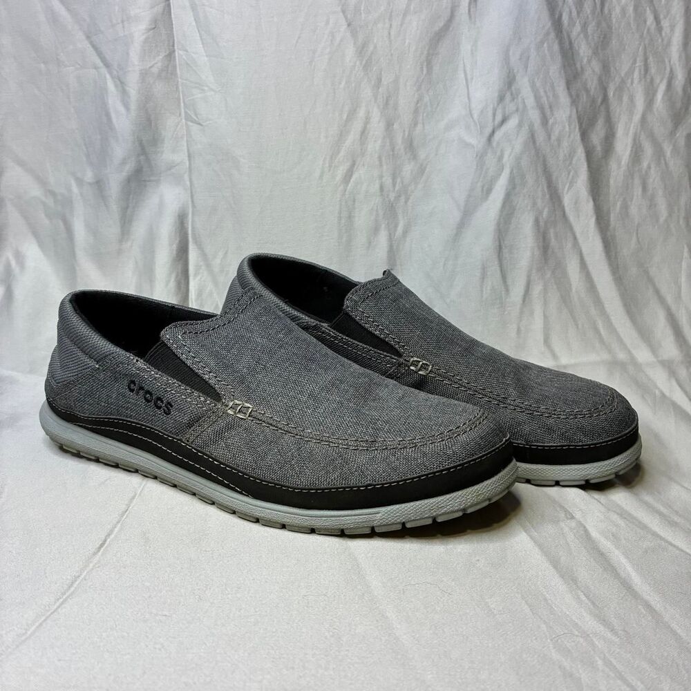Crocs Santa Cruz Playa Slip On Loafers Gray Canvas Men’s Size 10 Casual Shoes